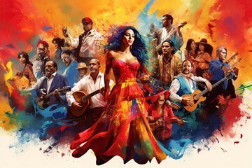 Fototapeta premium Month of Hispanic Heritage, representing cultural heritage Hispanic people, flags, art,Generated with AI