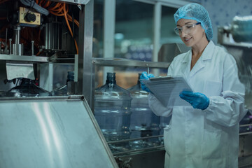 Water production QA specialist monitors and logs conveyor operations for seamless manufacturing flow