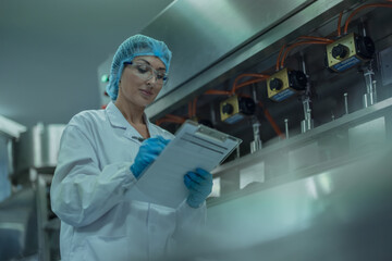 Water production QA specialist monitors and logs conveyor operations for seamless manufacturing flow