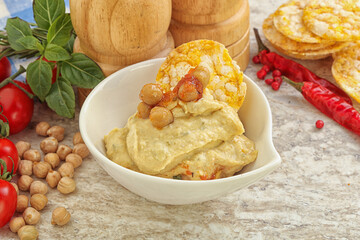 Natural organic chickpea hummus with olive oil