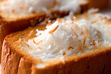 Coconut toast, macro shot of a fresh breakfast with Dripping Honey, AI Generated