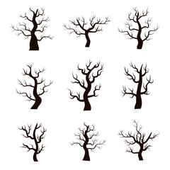 spooky trees set, collection of trees and shrubs
