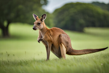 Naklejka na ściany i meble kangaroo on meadow bright background
