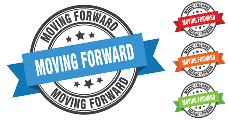 moving forward stamp. round band sign set. label