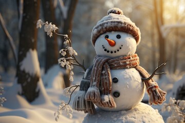 Obraz premium snowman, adorned festive scarf, snowy winter wonderland.Generated with AI