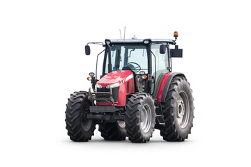 Modern red wheeled tractor isolated