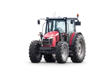 Fotobehang Tractor Modern red wheeled tractor isolated