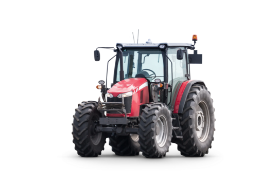 Modern red wheeled tractor isolated