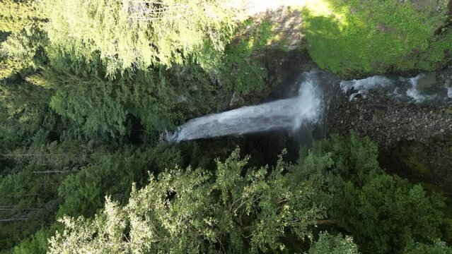 Palovit waterfall aerial view. Palovit Waterfall, located in the Kackar Mountains, is one of the famous places of Rize. It was shot with a drone in Rize. Turkey tourist attractions. Story format