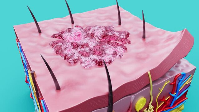 4K abstract animation of the skin and the herpes virus or cancer