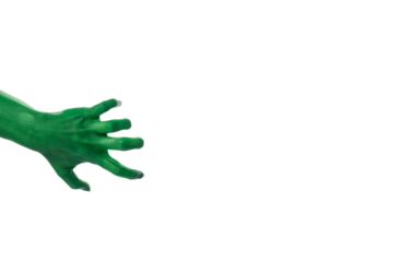 PNG green zombie hands isolated on white background.