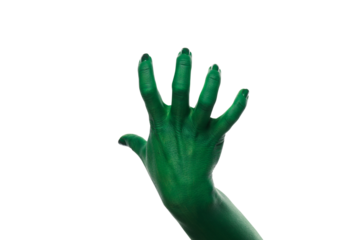 PNG green zombie hands isolated on white background.