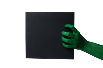 PNG, zombie hands holding a sheet of black paper, isolated on white background.
