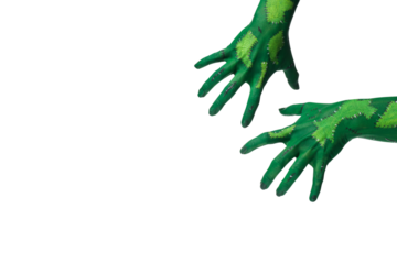 PNG green zombie hands isolated on white background.