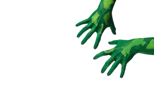PNG green zombie hands isolated on white background.