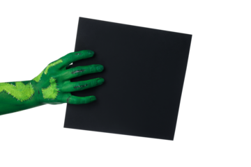 PNG, zombie hands holding a sheet of black paper, isolated on white background.