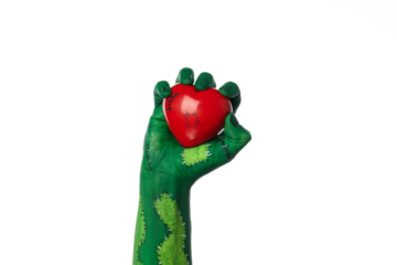PNG, painted hands holding a heart, isolated on white background.