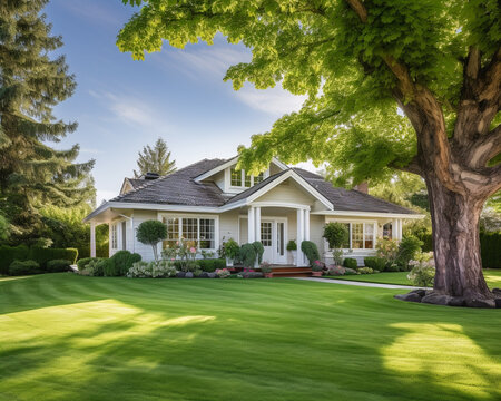 A house with big lawn green 