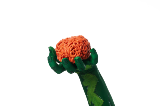 PNG, zombie hands holding brain, isolated on white background.