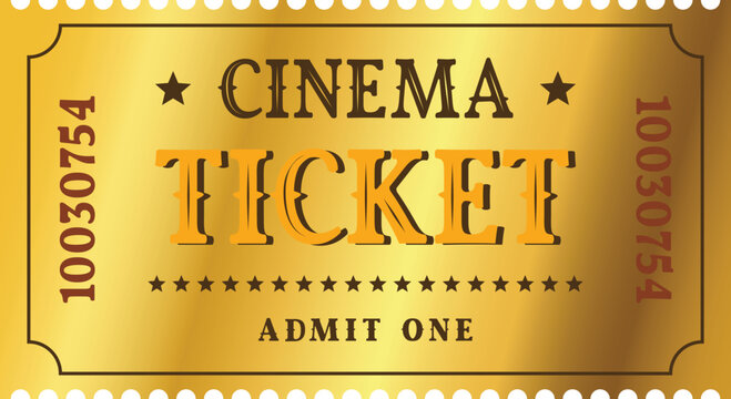 Isolated golden cinema ticket