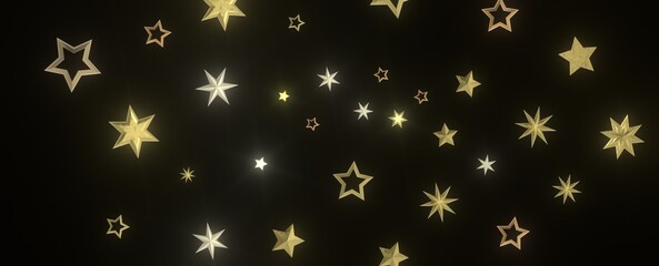 XMAS Stars - Banner with golden decoration. Festive border with falling glitter dust and stars.