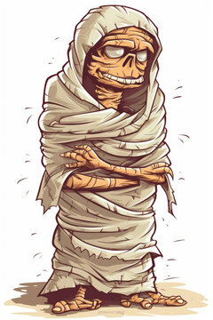 Cartoon of an Egyptian mummy, for the Halloween party. Generative AI.