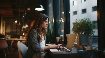 Szene einer Frau in ihrem Homeoffice oder einer Freelancerin in ihrem Büro mit Loftcharakter