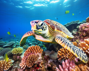 Naklejka premium green turtle swimming