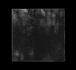Old Black Square Empty Aged Damaged Paper Cardboard Photo Card Isolated on Black.  Folded Edges. Square CD Vinyl Cover Package Envelope. Rough Grunge Shabby Scratched Torn Ripped Texture.  - 651047247