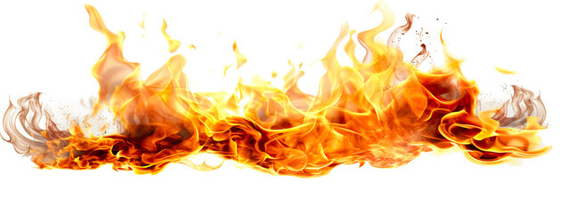 Flame fire blazing , fire power in transparent background. Wide long banner screen. Generative AI