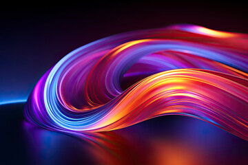 Glowing lines of moving colorful lights over black abstract background