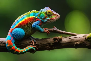 Selbstklebende Fototapeten chameleon on a tree © tippapatt