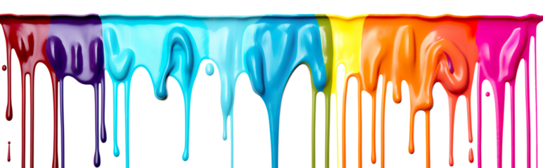 Dripping paint on transparent background. Mixing different colored paints, artistic painting, colorful.  Wide long banner style . Generative AI