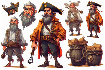 Obraz premium Cartoon pirates set. Halloween illustration. Generative AI.