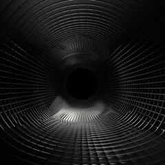 a black and white image of a tunnel with a light at the end