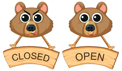 Closed and Open Sign Banner with Bear Face