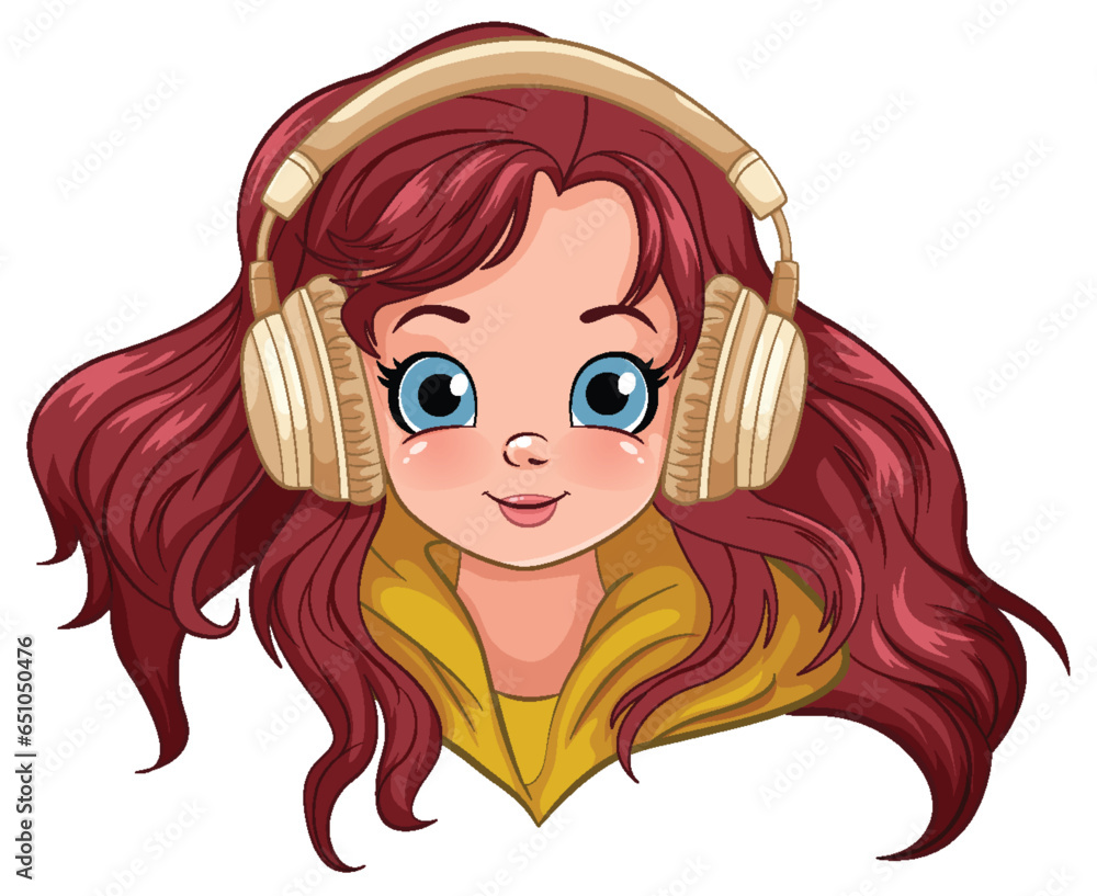 Wall mural Female youth wearing headset listening to music head