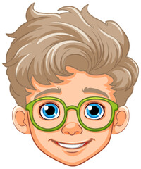 Boy cartoon head wearing glasses isolated