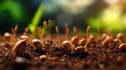 Germinating Seeds of Vegetable on the Earth in various seasons, AI Generated
