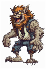 Cartoon of a werewolf, for the Halloween party. Generative AI.