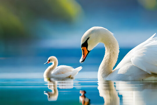 white swan in river water