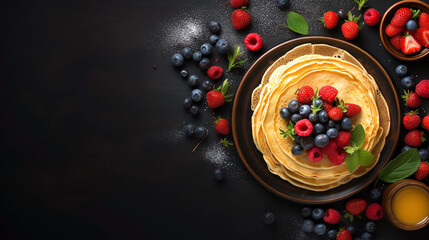 Fototapeta na wymiar Beautiful and rich fruit pancake food pictures 