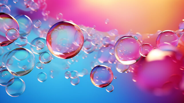 Flying bubbles on a colorful background