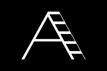 image of the letter A logo and a white ladder on a black background, suitable for company logos with the initial A, electronic logos, building shops, printing logos, property, home equipment and other