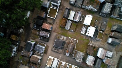 Aerial Top Forward View Of Gravestones In Cemetery - New Orleans, Louisiana