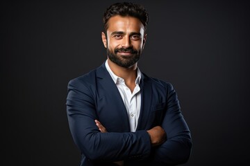 Proud and confident bearded Indian investor, wealthy ethnic CEO - obrazy, fototapety, plakaty