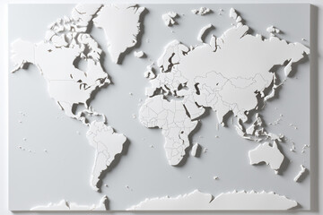 Ilustración gráfica abstracta del mapa del mundo sobre fondo blanco.