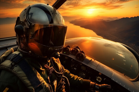 Cabina de piloto de combate en el cielo, misión militar de aviador