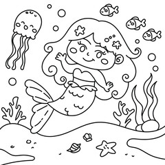 Naklejka premium Mermaid Hand Drawn Coloring Pages