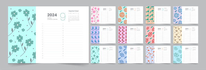 Set of Japanese Flower Monthly Calendar 2024 12 Month